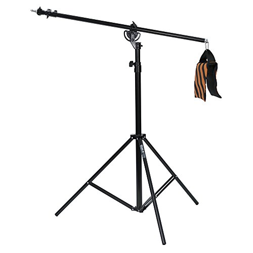 Phot-R P-SRARMB 4 m Heavy Duty Schirm-Softbox Flash Photo Studio 2-in-1 Combi Kombilicht Boom mit Sandbag Ständer und Tragetasche schwarz