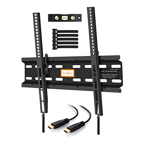 Perlegear Wandhalterung TV Neigbar, Fernsehhalterung 4K LED LCD OLED Flachbildfernseher, 58-140cm 23-55 Zoll VESA 75×75-400x400mm Neigbar Fernseh Wandhalterungen Schwarz, 1.8m HDMI Kabel Wasserwaage