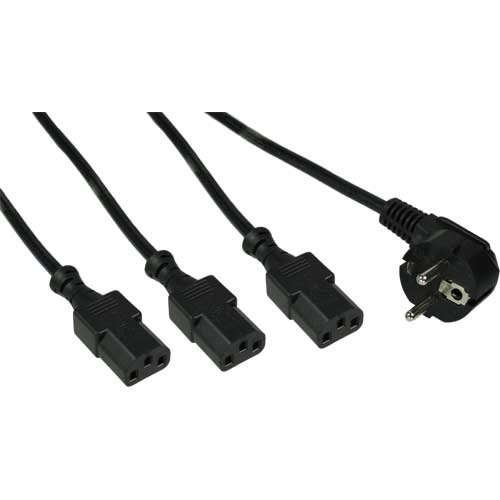 InLine Netz-Y-Kabel (1x Schutzkontaktstecker zu 3x Kaltgerätestecker, 1,8m) schwarz