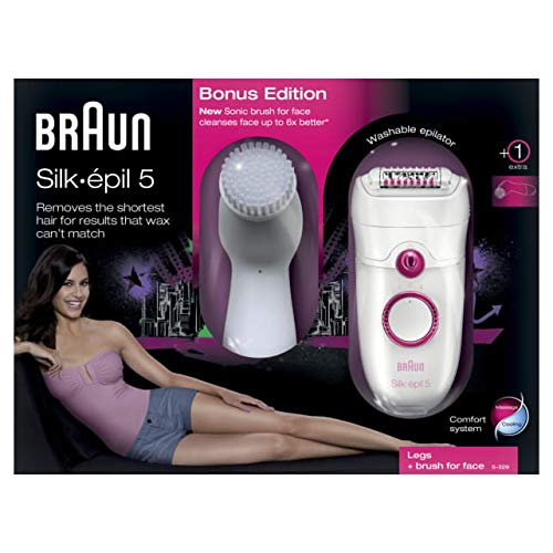 Braun Silk-épil 5 Power Epilierer 5-329, mit 3 Extras, inkl. Gesichtsreinigungsbürste, Kühlhandschuh, weiß/himbeere