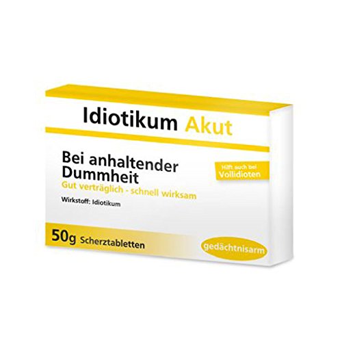 Idiotikum Akut Scherztabletten Schokolinsen 1 Packung mit 50g Bei anhaltender Dummheit