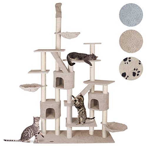 happypet® Kratzbaum für Katzen deckenhoch höhenverstellbar 225 – 255 cm hoch, CAT013, großer Kletterbaum Katzenbaum für mehrere Katzen geeignet, stabile Säulen mit Sisal ca. 8,5 cm Durchmesser,Häuser, Liegemulden, Treppen, Aussichtsplattformen, BEIGE