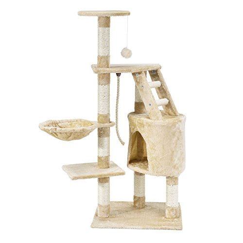 Sam`s Pet Kratzbaum Buffy (Beige) – Mittelhoch – 118 cm Hoher Kletterbaum für Katzen – inkl. Dicken Sisalstämmen, Höhle, Liegemulde, Aussichtsplattformen & Spielseil