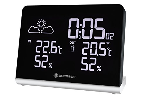 Bresser Wetterstation Funk mit Außensensor Temeo TB mit 256-Farben Display und Weckfunktion für die Anzeige von Temperatur und Luftfeuchtigkeit inklusive Wettertrendanzeige