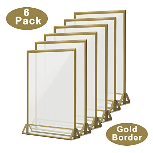 TOROTON 5 x 7 inch Thekenaufsteller, Goldenes Seitenklares Acryl Werbeaufsteller T-Aufsteller Tischaufsteller für Hochzeitsparty – 6 Stück