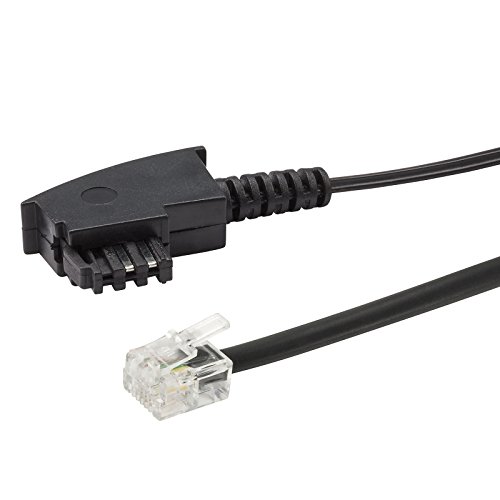 ecabo 10067 6m Universal Telefonkabel – TAE-F Stecker auf RJ11-Stecker – Anschluss-Kabel – Westernstecker – 4adrig – Flachkabel für Telefon AB FAX Modem – schwarz