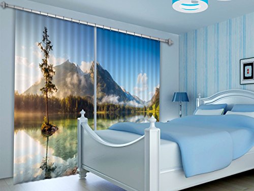 AJ WALLPAPER 3D-Fotovorhang, Motiv Berg See, 684, Fotovorhang, Vorhänge, Stoff, Fenster, 3D-Fotovorhang, MXY Wallaper, UK Lucie, 203cmx160cm(WxH)【80''x 63''】