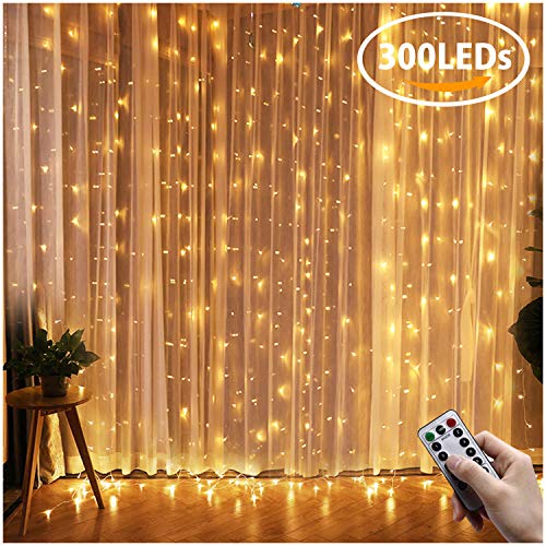 Greatever Lichtervorhang, 300 LEDs Lichterkettenvorhang 3M*3M IP65 Wasserfest 8 Modi Lichterkette Warmweiß für Weihnachten Party Schlafzimmer Innen und außen Deko