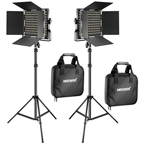 Neewer 2 Stück Bi-Farbe 660 LED Video und Lichtstand Kit beinhaltet: (2) 3200k-5600K CRI 96+ Dimmabre Licht mit U Halterung und Scheunentor, (2) 190cm Lichtstand für Studio Fotografie Video