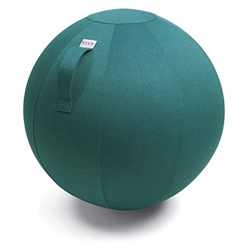 VLUV LEIV Stoff-Sitzball, ergonomisches Sitzmöbel für Büro und Zuhause, Farbe: Dark Petrol (blau-grün), Ø 60cm – 65cm, Möbelbezugsstoff, robust und formstabil, mit Tragegriff