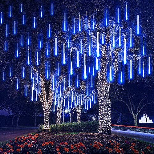 EEIEER 192 mini LED Eiszapfen Lichterkette sternschnuppe Licht für Außen balkon Garten Weihnachten Dekoration 8 StückTube 30 cm Blau