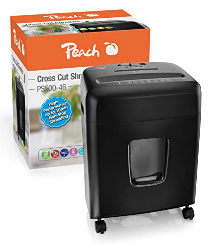 Peach PS500-46 Partikelschnitt/Cross Cut Aktenvernichter | 12 Blatt | 15 Liter/150 DIN A4 | 4 x 32 mm Partikelgröße (P-4) | Dauerbetrieb 10 min| ideal für Neue DSGVO