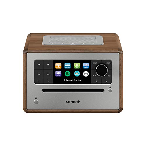 sonoro Elite Radio CD-Player (UKW/FM/DAB+/WLAN, AUX-in, Bluetooth, Spotify, Amazon Music, Deezer) Walnuss – Internetradio mit CD