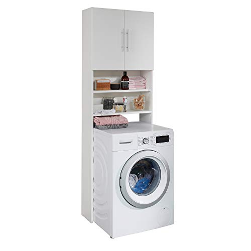 trendteam smart living Badezimmer Waschmaschinenschrank Waschmaschinenüberbau Basix, 64 x 190 x 25 cm Weiß mit viel Stauraum