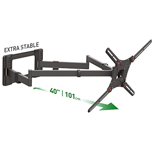 Barkan 1 Meter lang TV Wandhalterung, 13 – 80 Zoll Doppelarm, Schwenkbar / Vollbewegung flach & curved Fernseher TV Halterung, hält bis 50Kg, Extra stabil, 101cm, für LED OLED LCD, Max. VESA 600×400