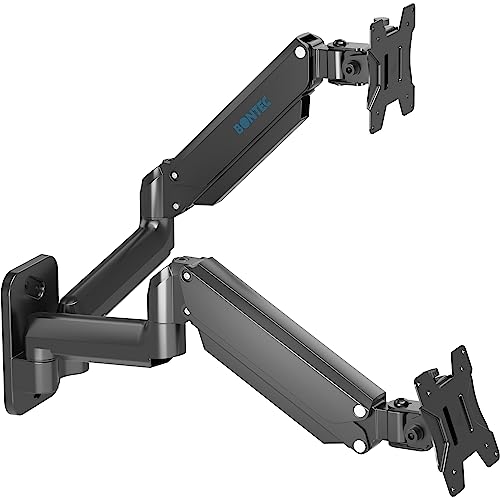 BONTEC Wandhalterung 2 Monitore für 13-27 Zoll Bildschirme bis zu 8 kg, voll einstellbarer Gasfeder-Monitorarm, ergonomisch höhenverstellbar, neigbar/schwenkbar und drehbar, VESA 75×75/100×100