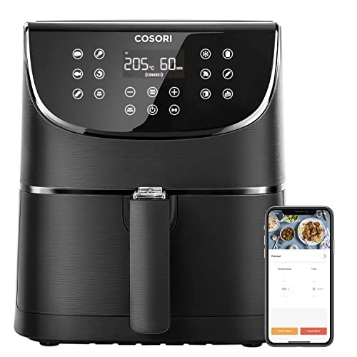 COSORI Smart WiFi Heißluftfritteuse 5,5L XXL mit APP-Steuerung, Ohne Öl, Heissluftfriteuse mit 13 Programmen und 100 Deutsch Rezeptheft, Air Fryers mit One-Touch,Vorheizen,Shake-Modus,1700W, Schwarz