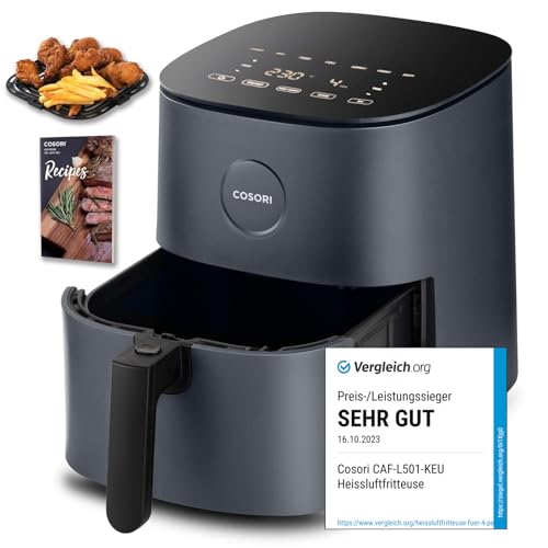 COSORI Heißluftfritteuse XXL 4,7 L, Energieeinsparung 9-in-1 Airfryer, Max 230℃, kompakte Heissluftfriteuse mit Rezeptbuch auf Deutsch, Ohne ÖL mit Digitalem Display, Leise, 4 Portionen, 1500W