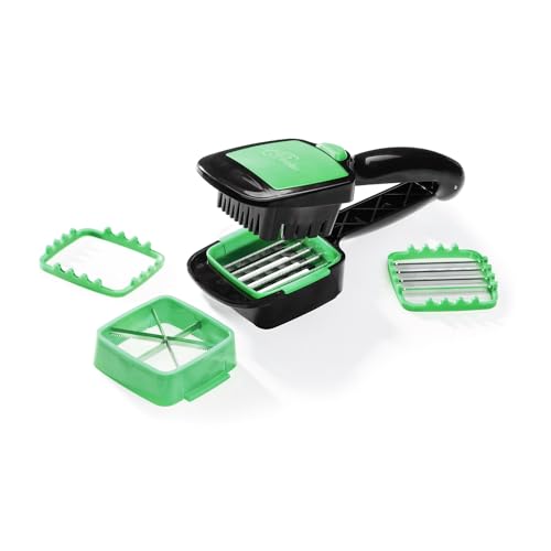 Genius Nicer Dicer Quick – Gemüseschneider, Schneidegerät, 5-tlg. Set, Würfelschneider, Scheibenschneider, Handschneidegerät, Grün