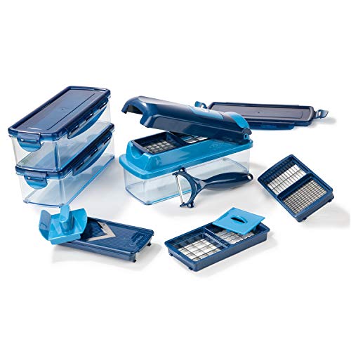 Genius Nicer Dicer Smart (14 TLG.) in blau – Gemüse-Schneider für Würfel, Stifte, Scheiben, Streifen und Viertel inkl. Rezeptheft – Salatschneider Mandoline Gurkenhobel