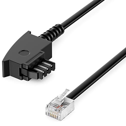 deleyCON 20m Telefonkabel TAE-F Stecker auf RJ11 Stecker Int. Norm 6P4C Flachkabel Analoge Endgeräte an TAE-F Telefondose Telefon Fax Modem Router Anrufbeantworter Schwarz